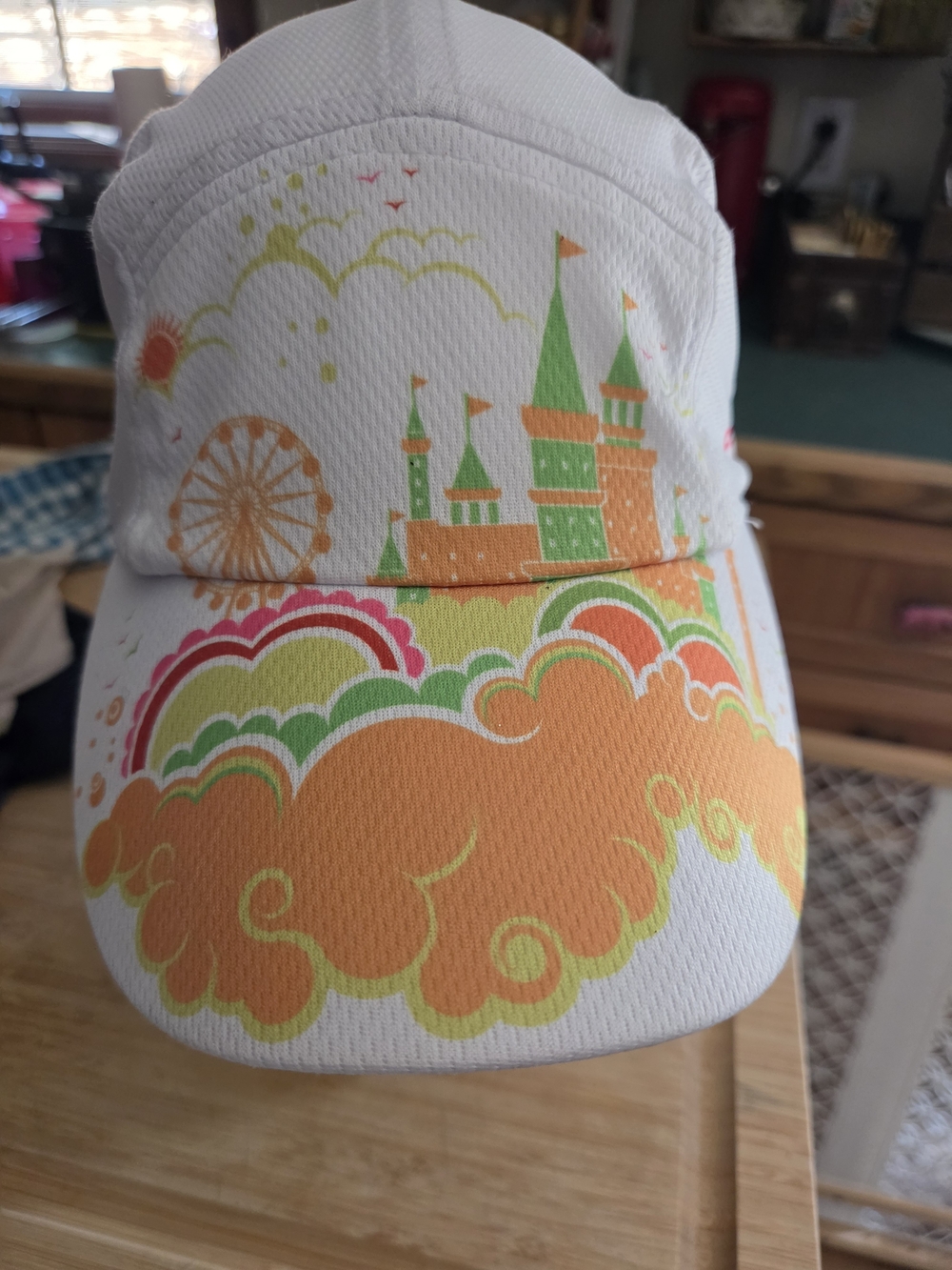 Women's White Cap with Orange & Green Castle Print